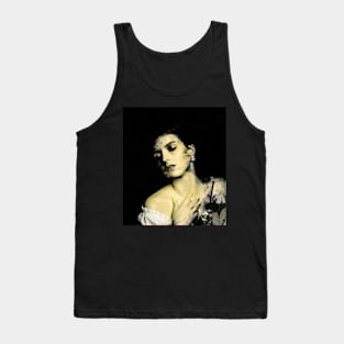 Beautiful girl, some part of her body grayscale, some with color, paint. Dark. Tank Top